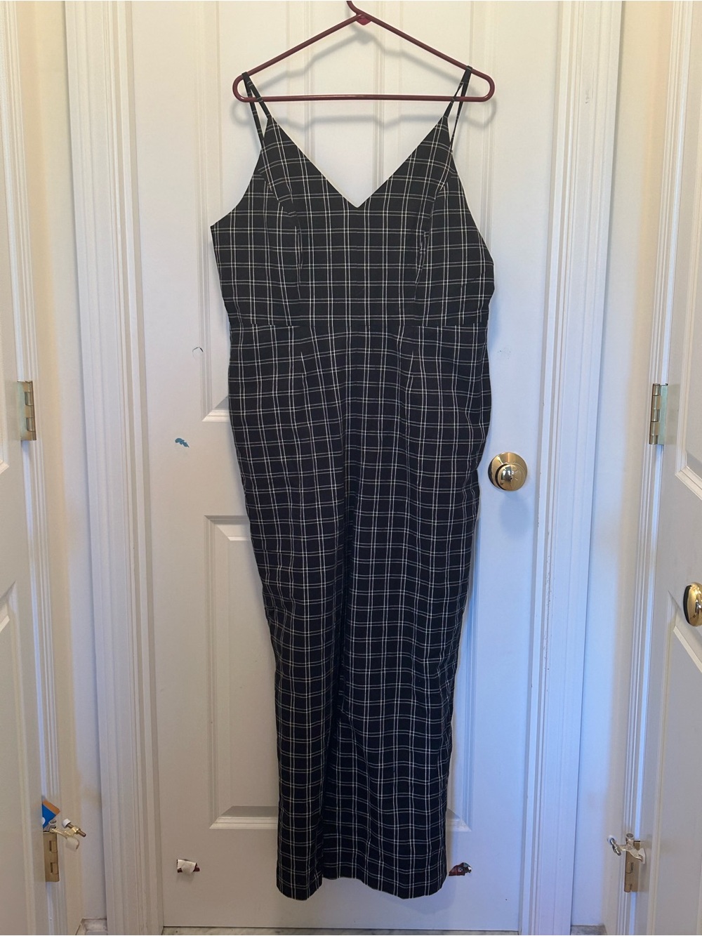 Able Black and White Plaid Spaghetti-Strap Jumpsuit